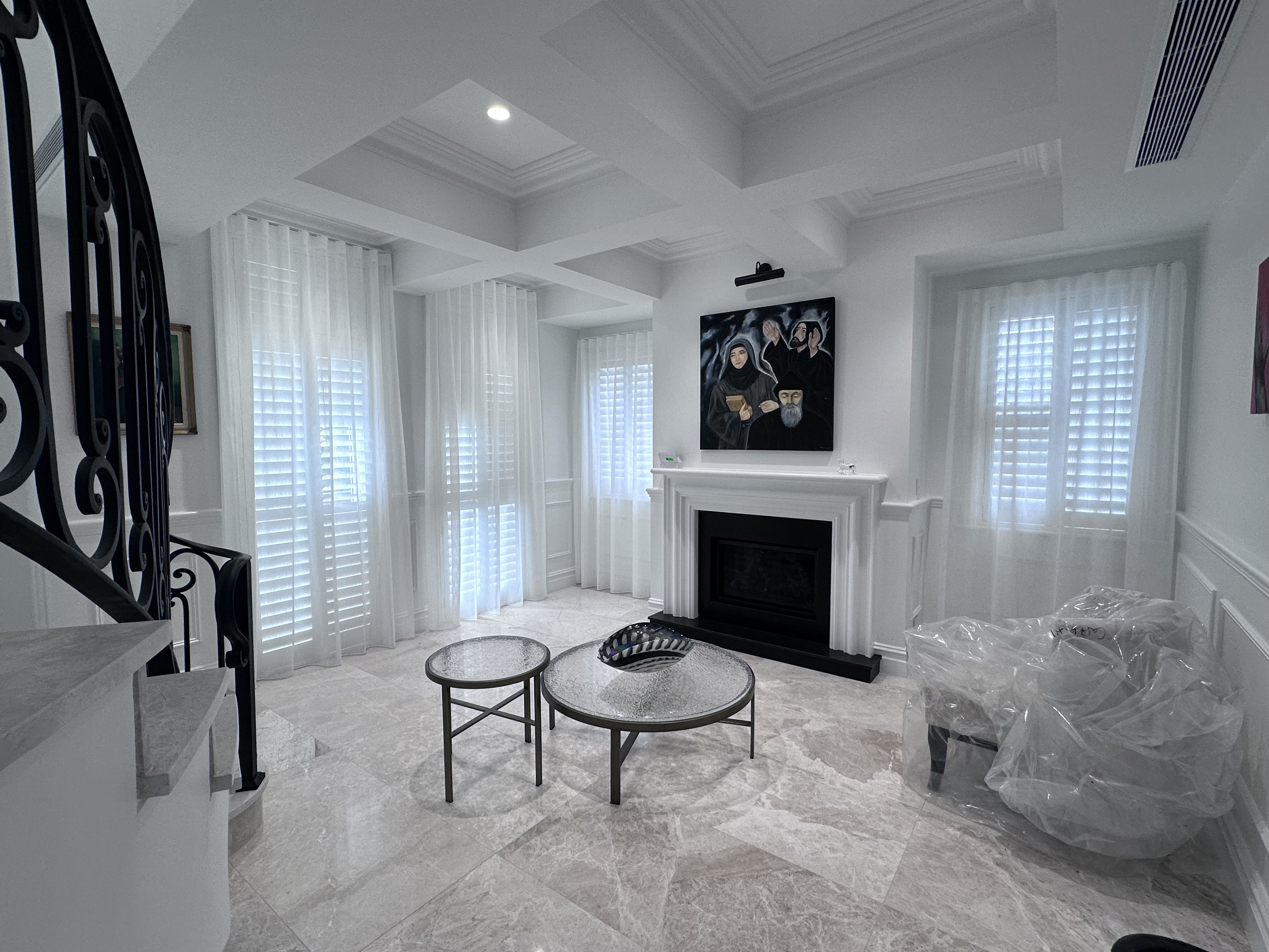 Bedroom with dual roller blinds