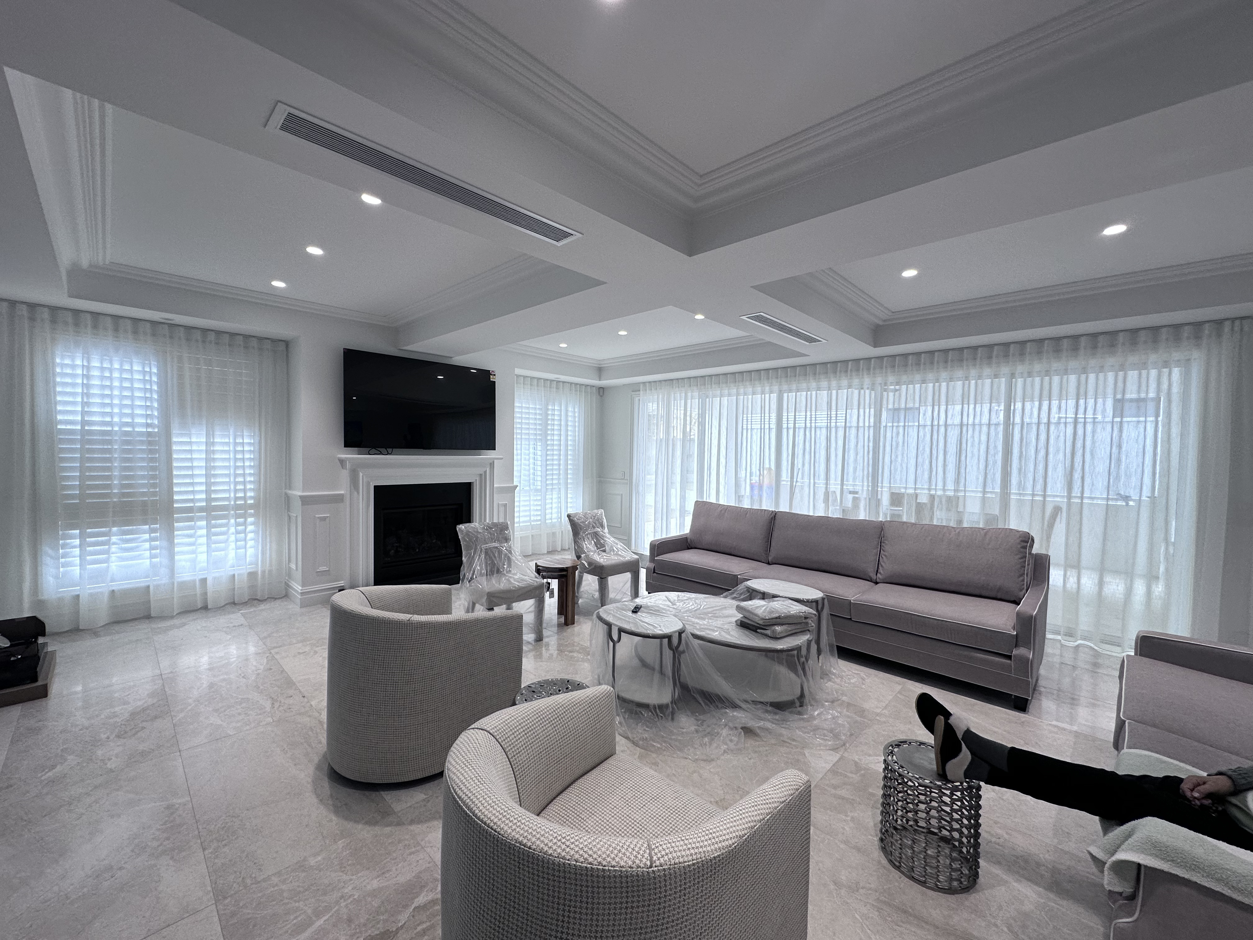 Bedroom with dual roller blinds