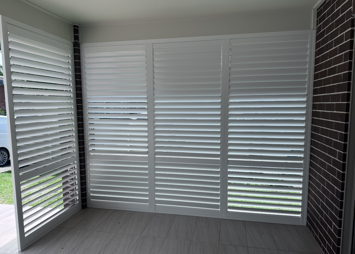 Outdoor patio with retractable awnings